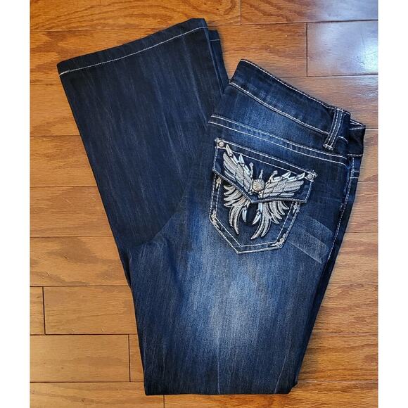 new directions Denim - ND Weekend Cropped Jeans Embellished Fleur de Lis Pocket Women's 10 (32x29.5L)